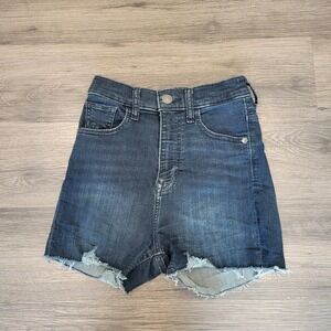 Express Denim Shorts High Waisted Raw Hem Dark‎ Wash Casual Size 00